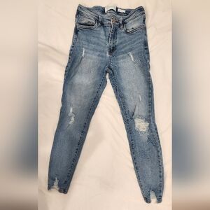 Celebrity Pink Blue Skinny Jeans with Distressed Details